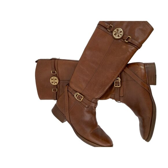 Tory Burch Leather Riding Boots Size 8.5M Brown Equestrian Brazil Zip GUC 7930 - Picture 5 of 13